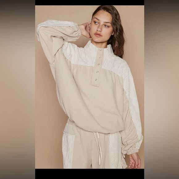 POL BALLOON SLEEVE HALF PLACKET RAW TIE DETAIL TOP - Picture 1 of 6